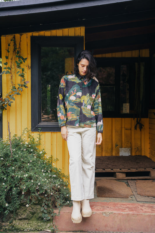 CAMISA DORA COTELE PAISAJE NEGRO