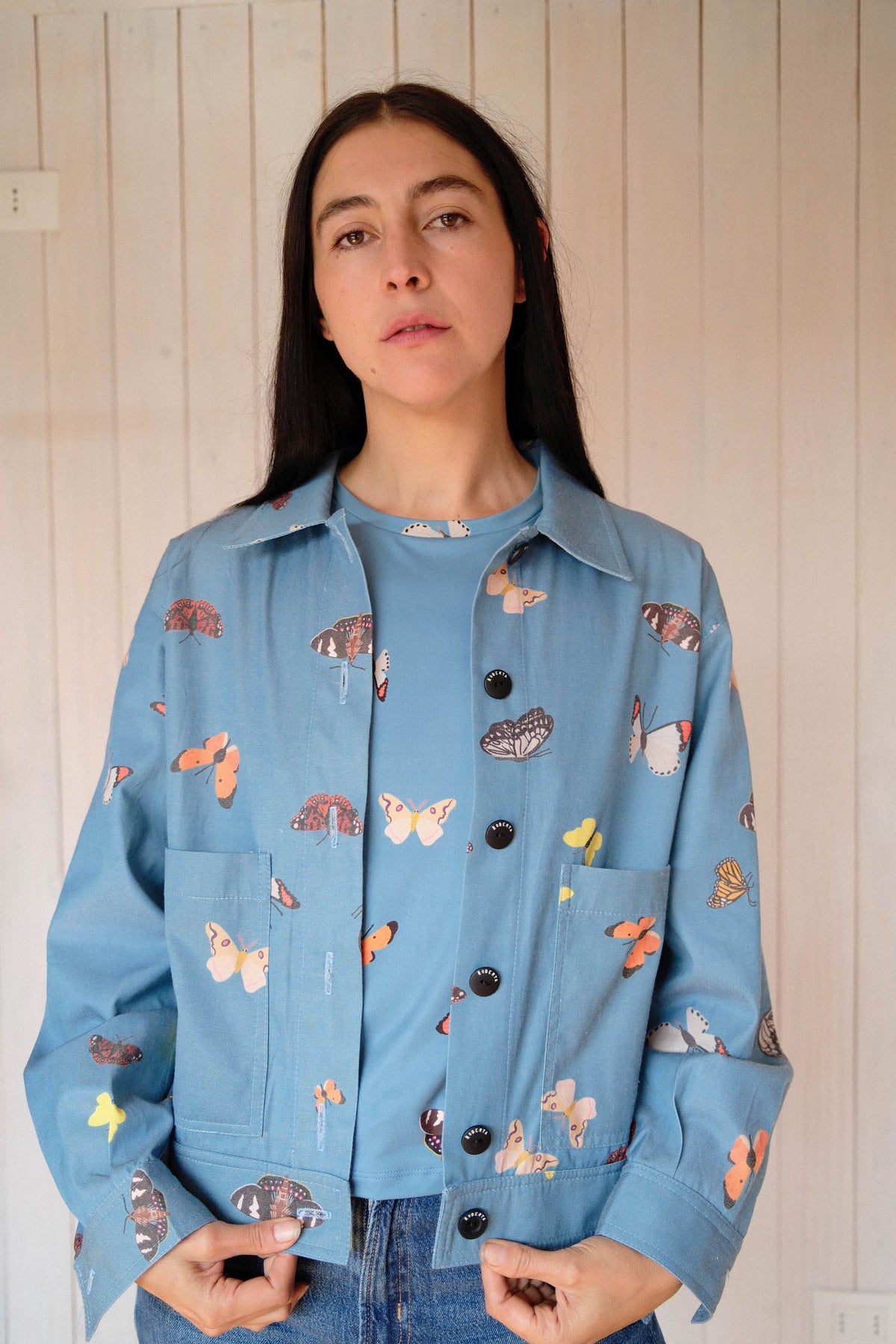 CHAQUETA POOL MARIPOSAS CELESTE
