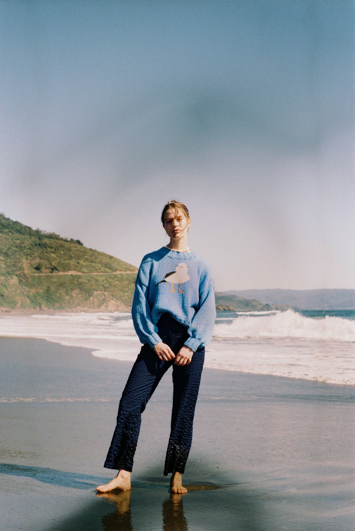 PANTALON TUBO TEXTURA AZUL