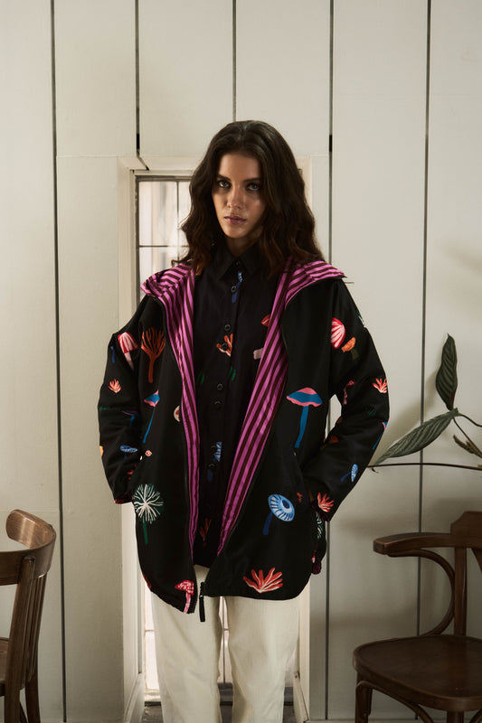 CHAQUETA IMPERMEABLE REVERSIBLE HONGOS/RAYAS