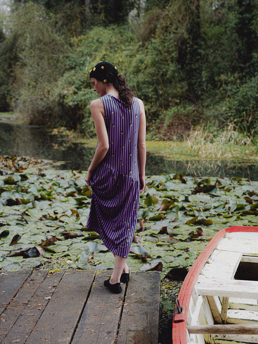 VESTIDO BLUME LARGO RAYAS FLORES