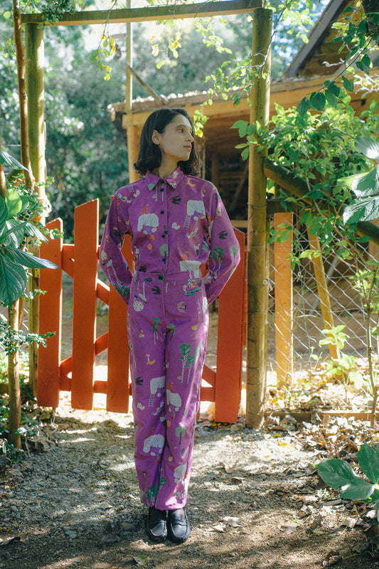 PANTALON COTELE RECTO AVES FRAMBUESA