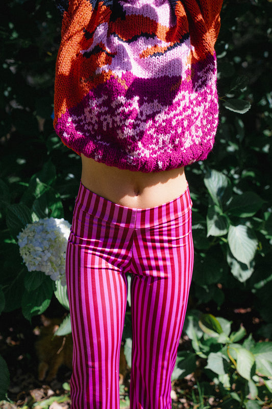 CALZAS RECTAS RAYAS ROSA BURDEO