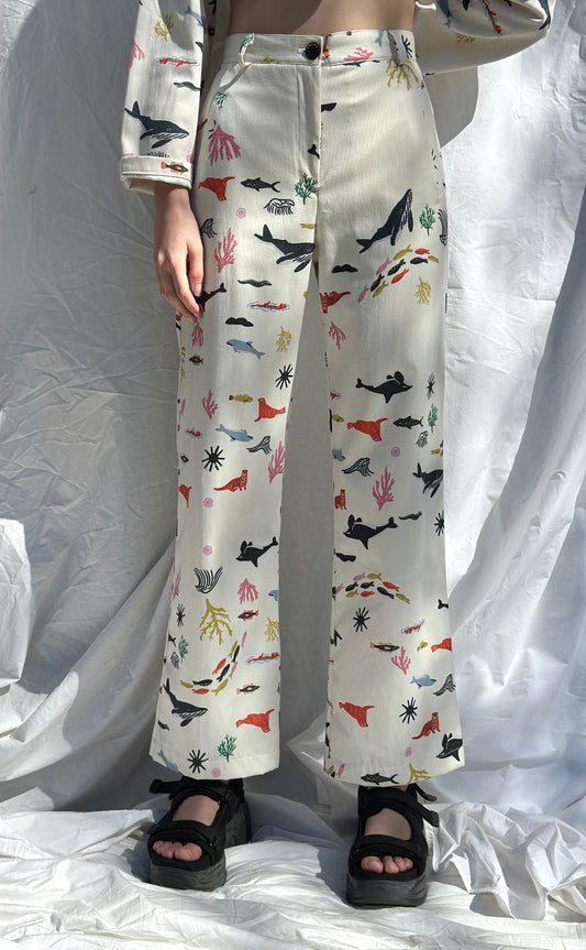 PANTALON TUBO MARINO CREMA