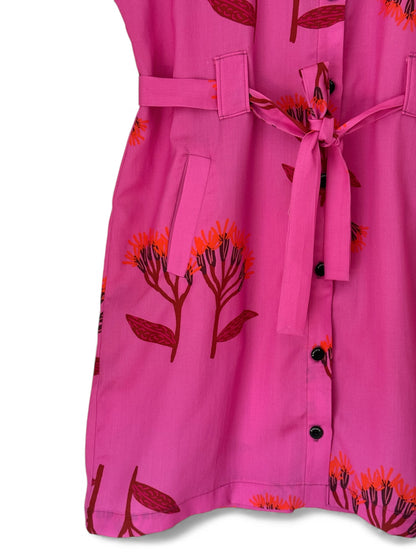 VESTIDO OVER FLORES FUCSIA