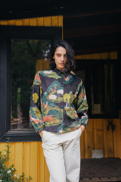 CAMISA DORA COTELE PAISAJE NEGRO