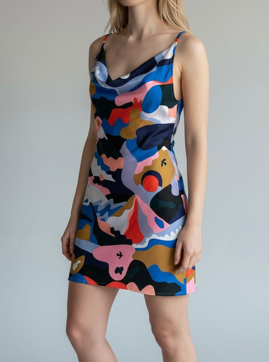 VESTIDO DRAPEADO VOLCANES AZUL