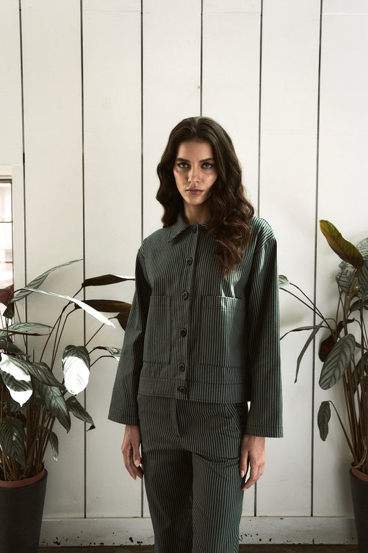 CHAQUETA POOL RAYAS VERDE