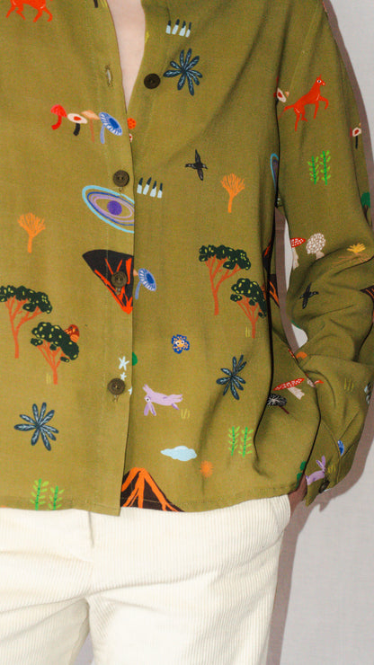 CAMISA BOTONERA CORTA VOLCANES VERDE MUSGO