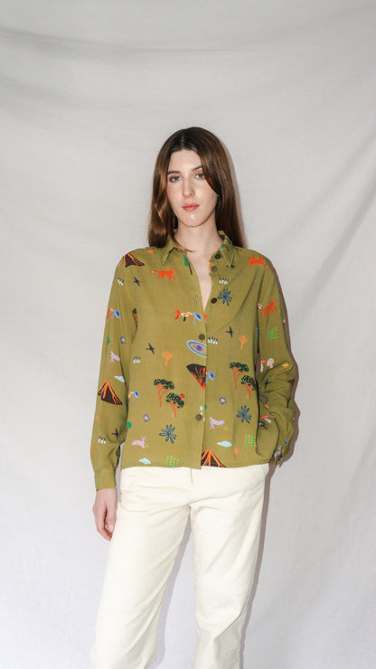 CAMISA BOTONERA CORTA VOLCANES VERDE MUSGO