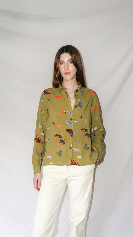 CAMISA BOTONERA CORTA VOLCANES VERDE MUSGO