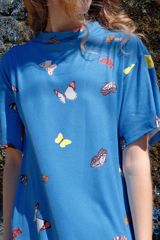 VESTIDO TORTUGA MARIPOSAS CELESTE