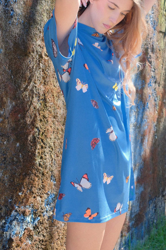 VESTIDO TORTUGA MARIPOSAS CELESTE