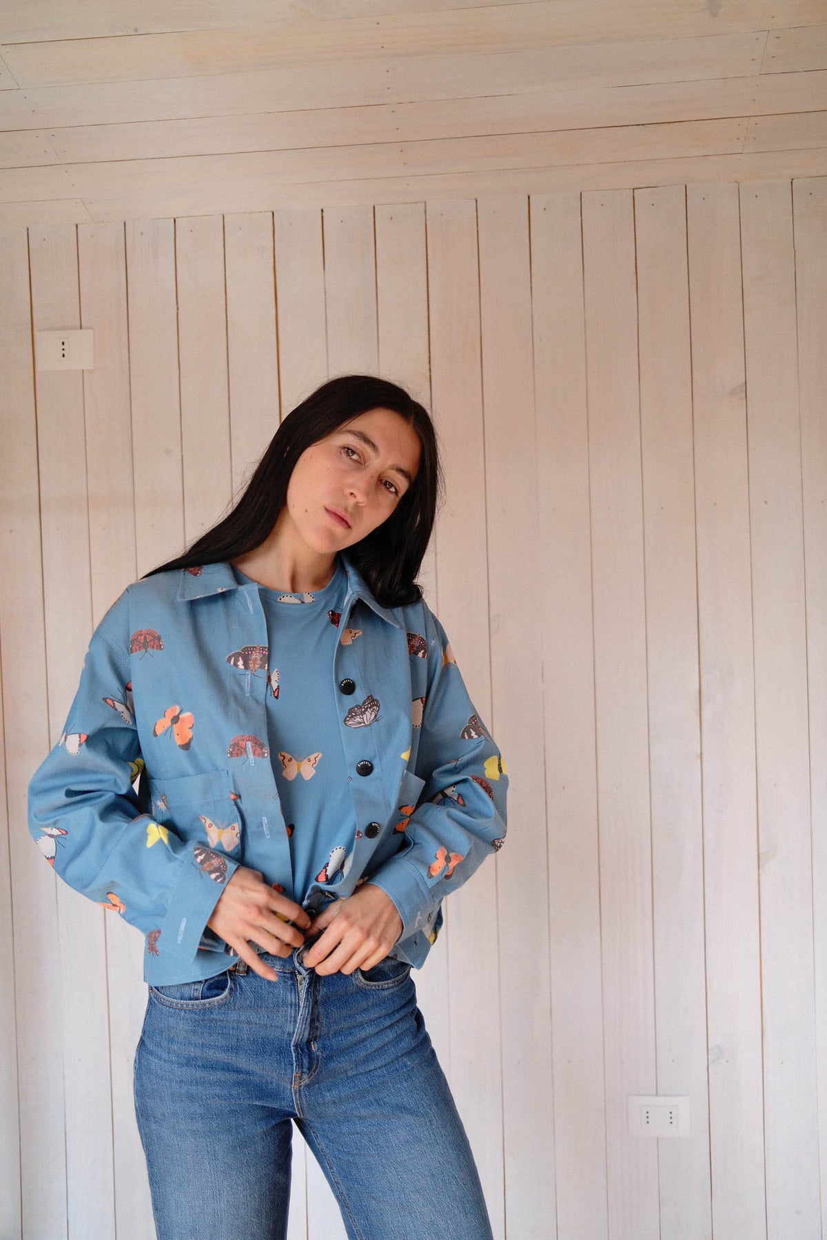 CHAQUETA POOL MARIPOSAS CELESTE