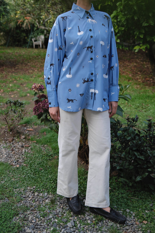 CAMISA GLOBO CABALLOS CELESTE
