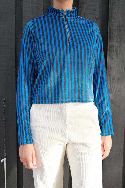 POLERÓN VELVET CIERRE CORTO RAYAS AZUL NEGRO