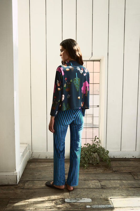 CALZAS RECTAS VELVET RAYAS AZUL NEGRO