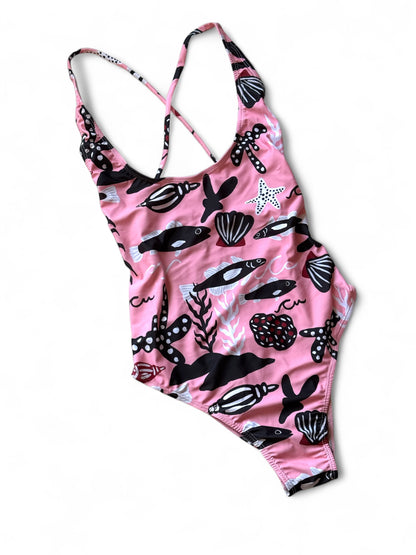 TRAJE DE BAÑO TIRAS PECES ROSA