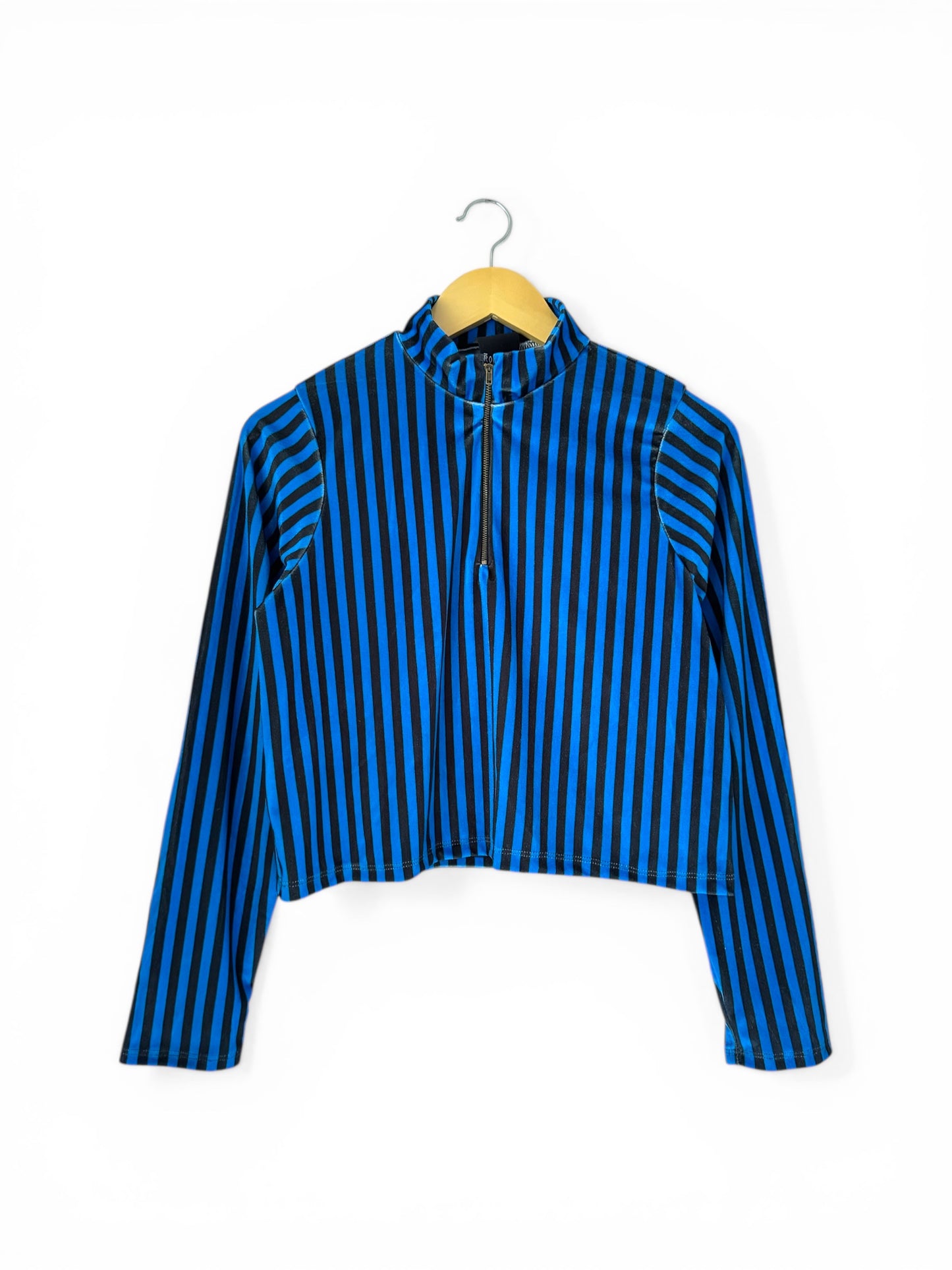 POLERÓN VELVET CIERRE CORTO RAYAS AZUL NEGRO