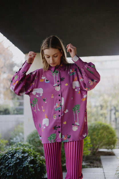 CAMISA GLOBO AVES FRAMBUESA