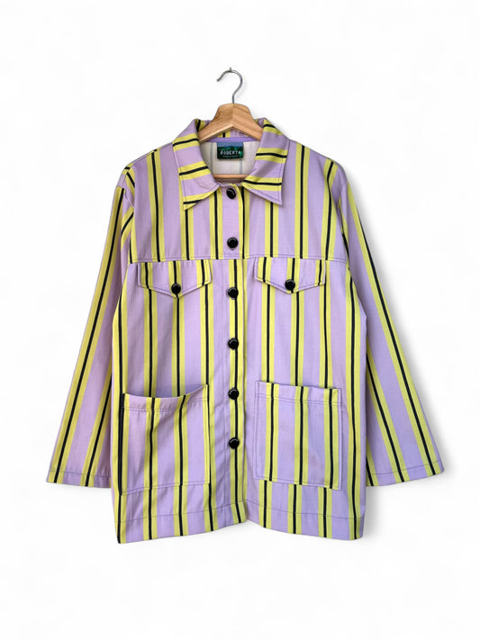 CHAQUETA POOL LARGA RAYAS LILA AMARILLO