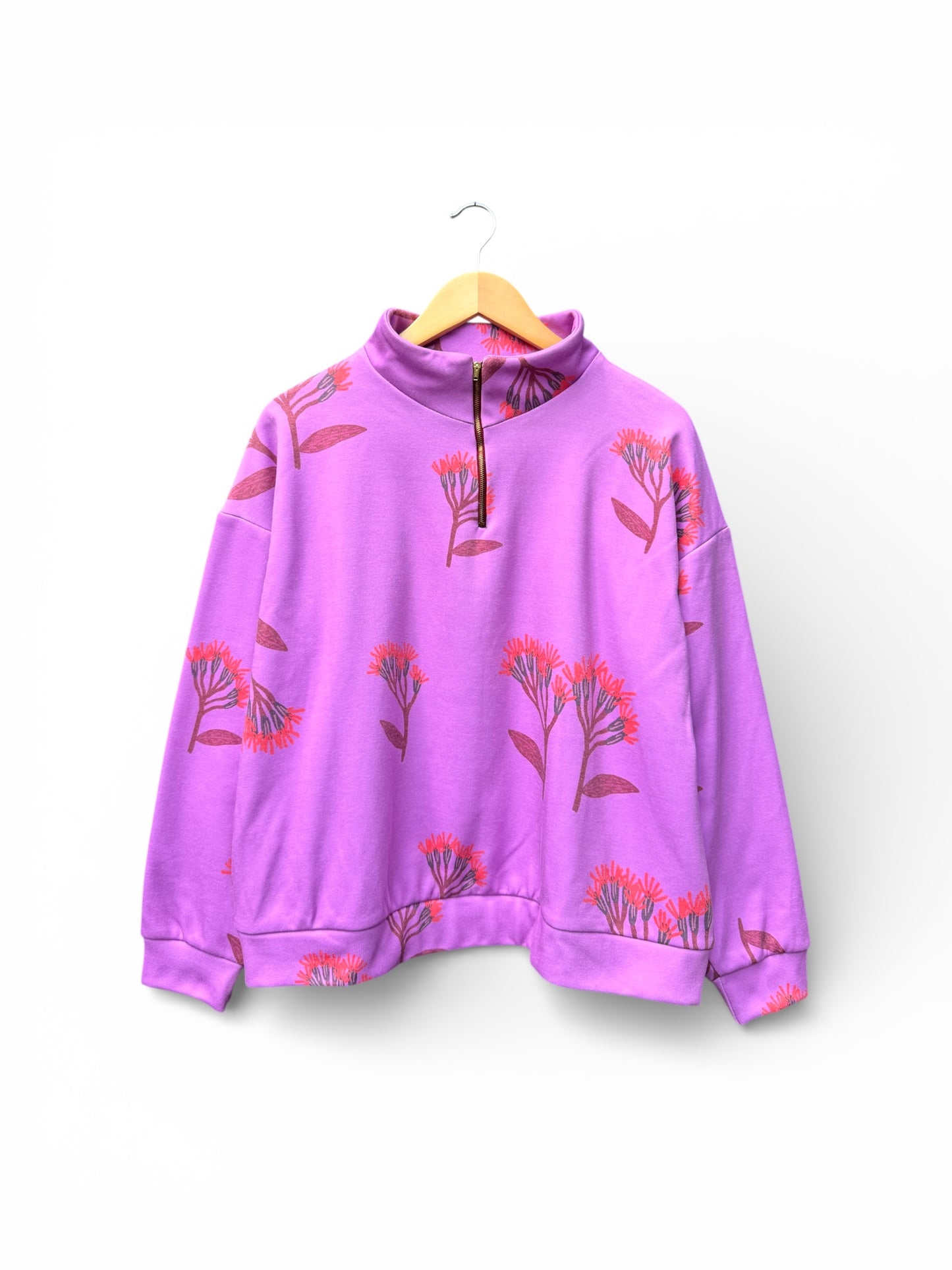 POLERON CIERRE FLORES FUCSIA