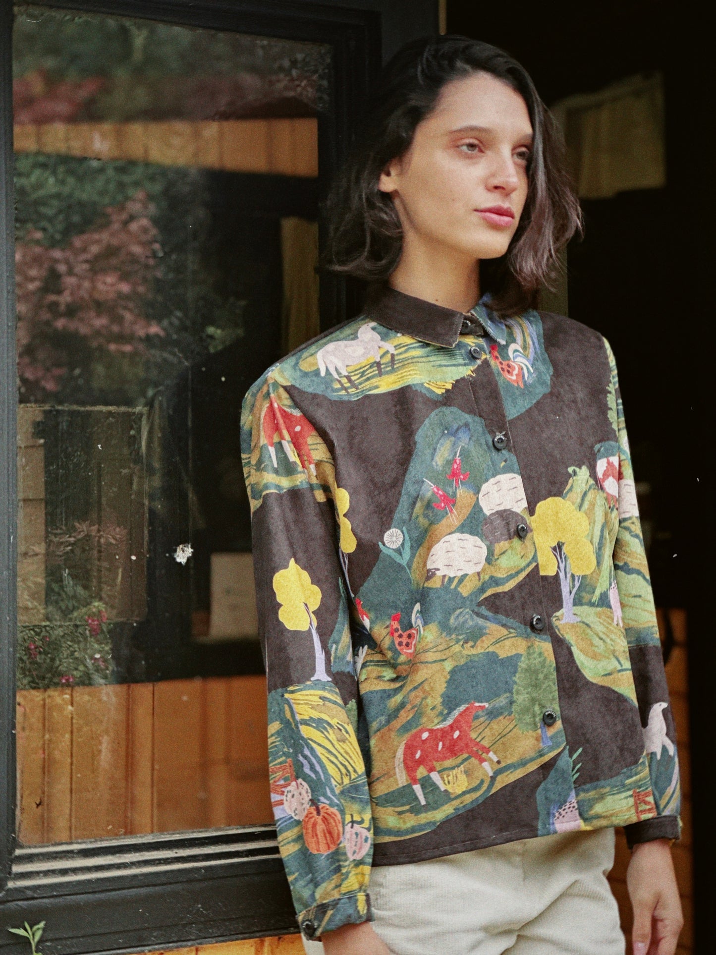 CAMISA DORA COTELE PAISAJE NEGRO