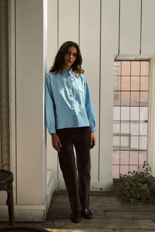 CAMISA DORA ALGODÓN CELESTE