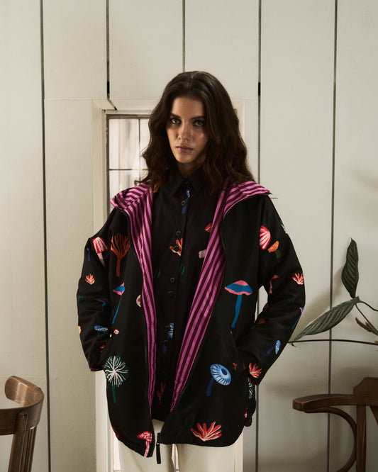 CHAQUETA IMPERMEABLE REVERSIBLE HONGOS/RAYAS