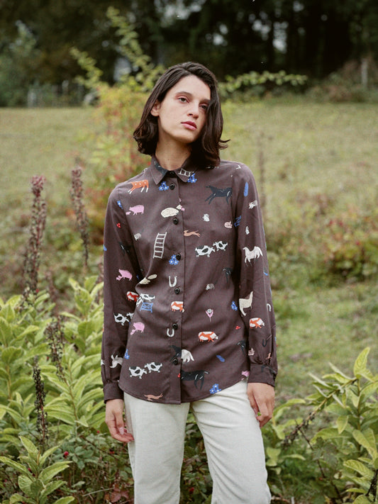 CAMISA METRIX ANIMALES CAMPO CAFE