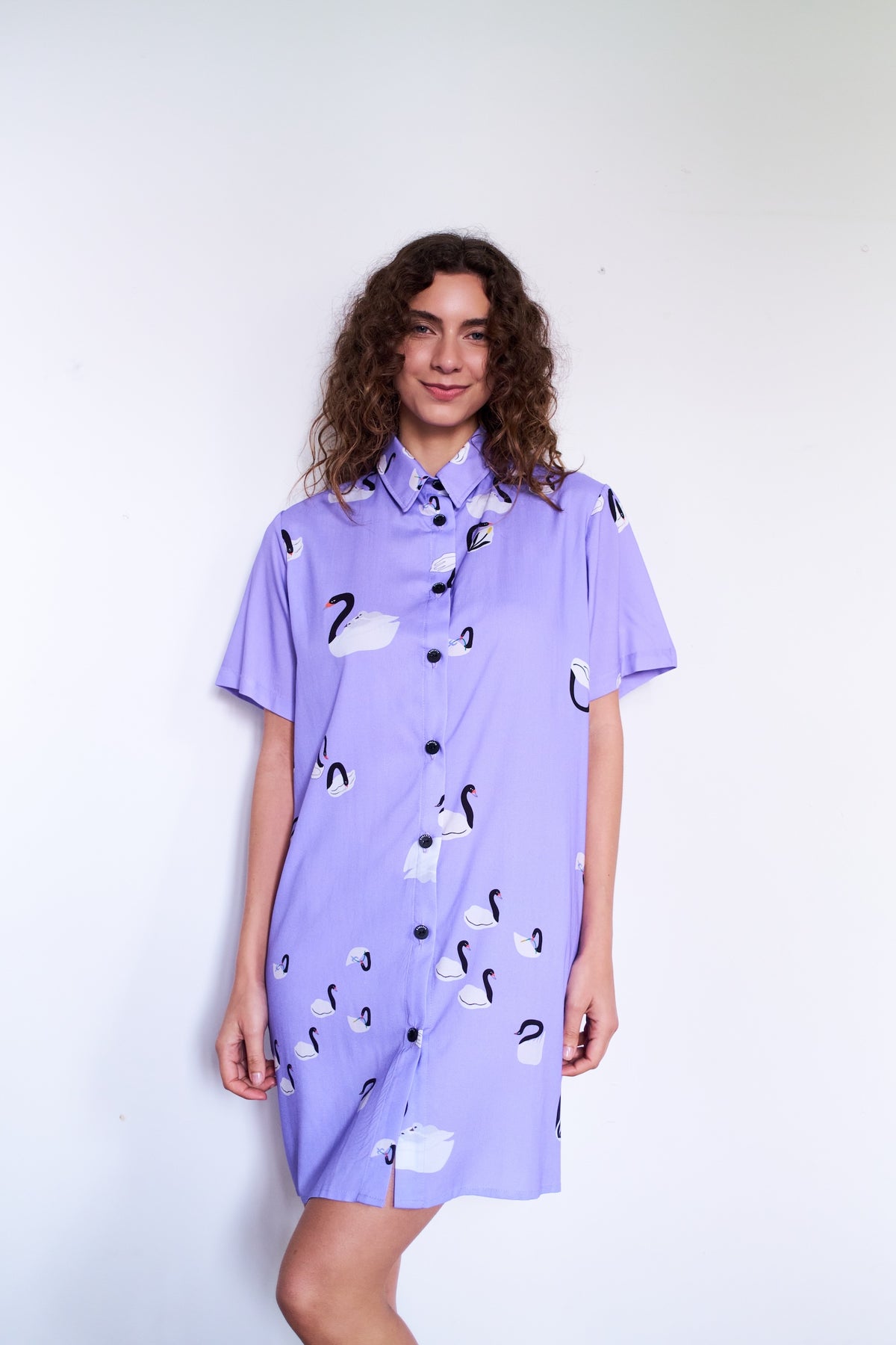 CAMISA BOTONERA LARGA BANDADA MALVA