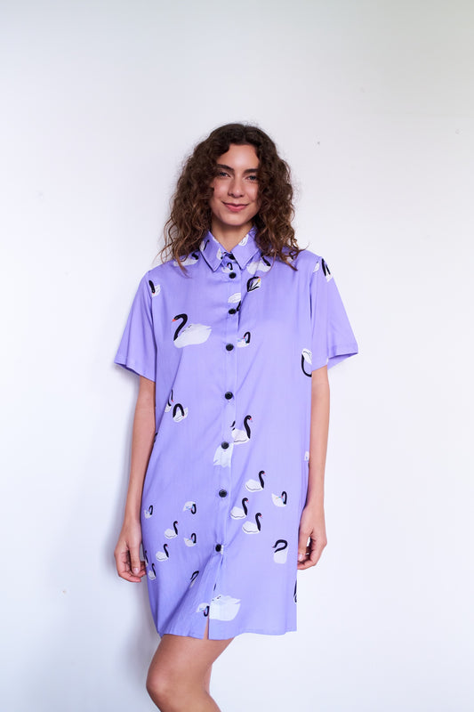 CAMISA BOTONERA LARGA BANDADA MALVA