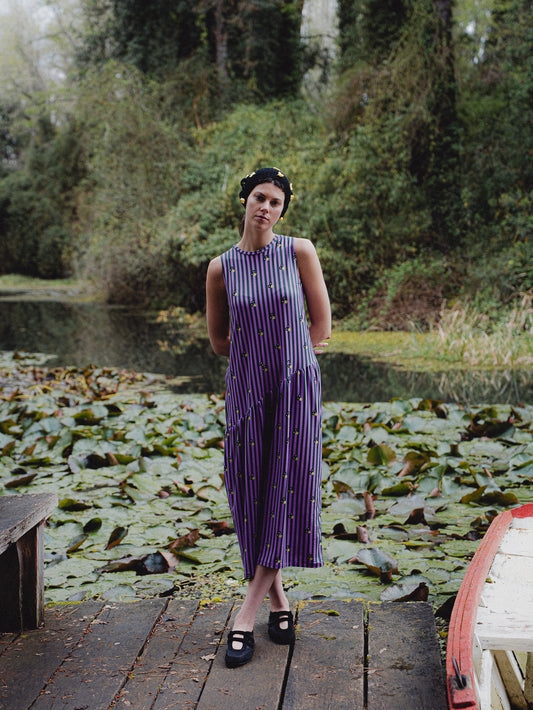 VESTIDO BLUME LARGO RAYAS FLORES
