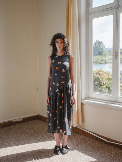 VESTIDO BLUME LARGO MARIPOSAS GRAFITO
