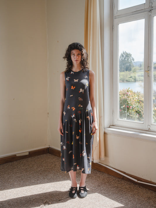 VESTIDO BLUME LARGO MARIPOSAS GRAFITO