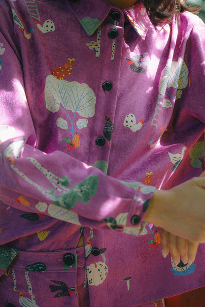 CAMISA DORA COTELE AVES FRAMBUESA